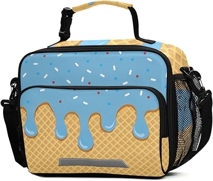 ALAZA Blue Ice Cream Lunch Box for Girls Kids Insulated Lunch Bag Boys Lunchbox Reusable Cooler Tote Freezable Shoulder Strap for School Picnic