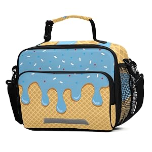 ALAZA Blue Ice Cream Lunch Box for Girls Kids Insulated Lunch Bag Boys Lunchbox Reusable Cooler Tote Freezable