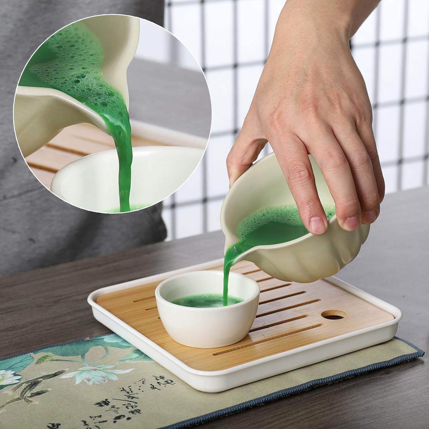 Matcha whisk Set, 8 Pcs Matcha Set with Holder/Scoop/Sifter/Leather Storage Box, 14 OZ,Perfect Matcha Kit for Tea Ceremony,Japanese Tea Making Tools (Beige) - Image 5