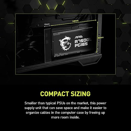 Miniatura 38 de MSI MAG A850GL PCIE5, fuente de alimentación compacta totalmente modular para juegos de 850 W, 80+ Gold, ATX 3.1 y PCIe 5.1 listo, cable nativo