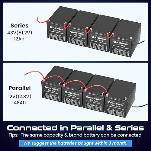 Miniatura 5 de Batería de litio LiFePO4 de 12 V y 12 Ah, baterías de litio recargables de ciclo profundo integradas de 12 A BMS, vida útil de 10 años, para energía