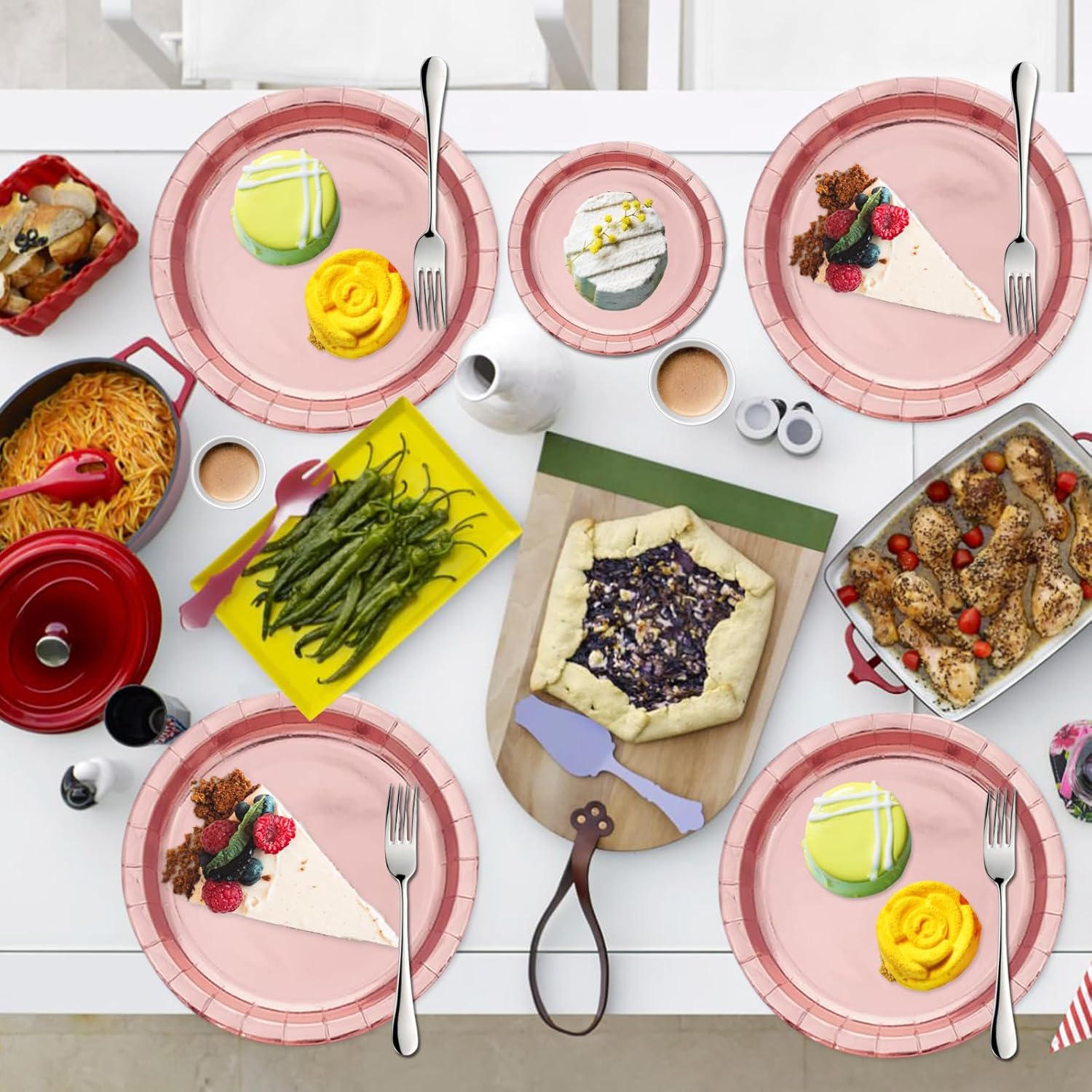 Sweet Rose Gold Birthday Party Decorations pack for Girls,Women-Happy Birthday Banners,Curtains Cake Topper decor,12pcs Butterfly,Plates Cups Napkins Straws for 25 Guest & More