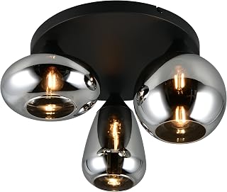 Trio Leuchten Deckenleuchte Lumina 617030332, Metall Schwarz matt, Glas Chrom bedampft, exkl. 3x E14, Smoke