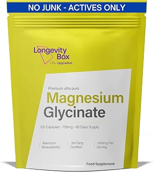 Ultra Pure Magnesium Glycinate 1500mg | 120 Capsules | High Strength Magnesium Supplement for Women & Men | Providing 450mg of Elemental Magnesium