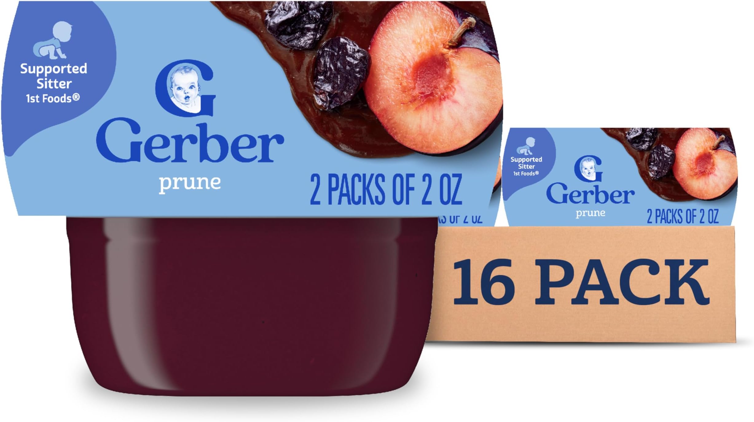 Stage 1 Baby Food, Prune Puree Tubs, No Artificial Colors or Flavors, Baby Puree, 16-Pack