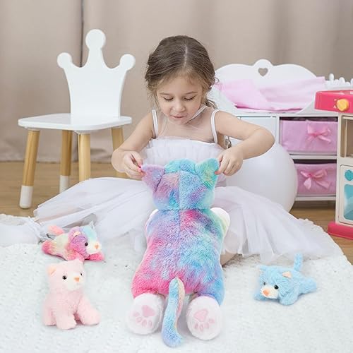 Vista 18 de Muiteiur Animal de peluche de tortuga marina, suave juguete de peluche con 3 bebés, vida marina de peluche azul para niños y niñas (azul)