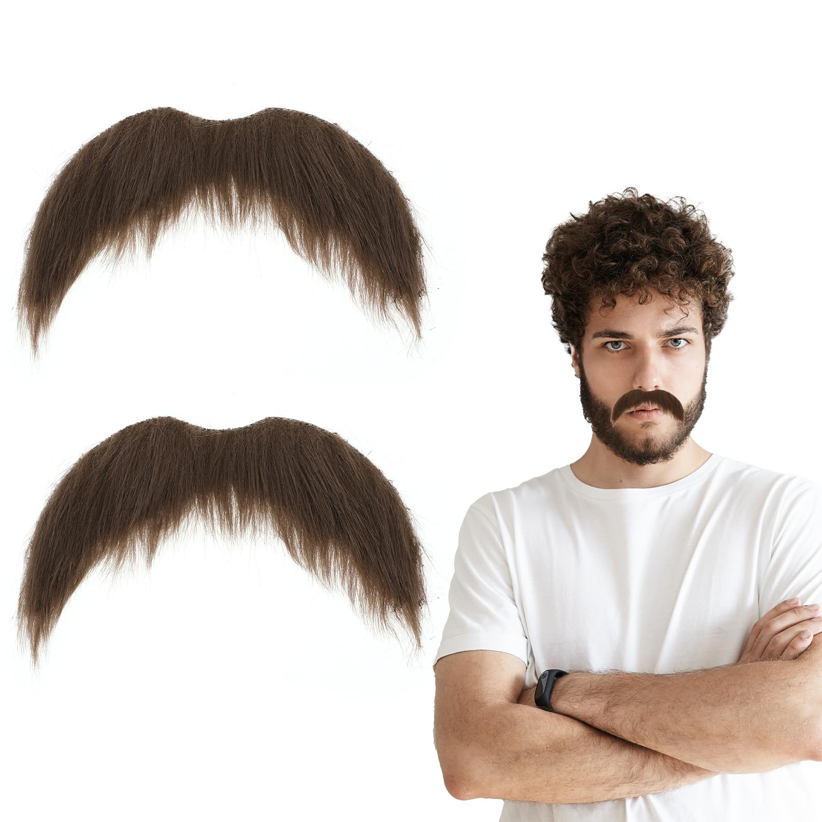 Schnurrbart zum Ankleben Fake bart Schnurrbart für Cosplay Kostüme und Halloween Partys (Braun) (2)
