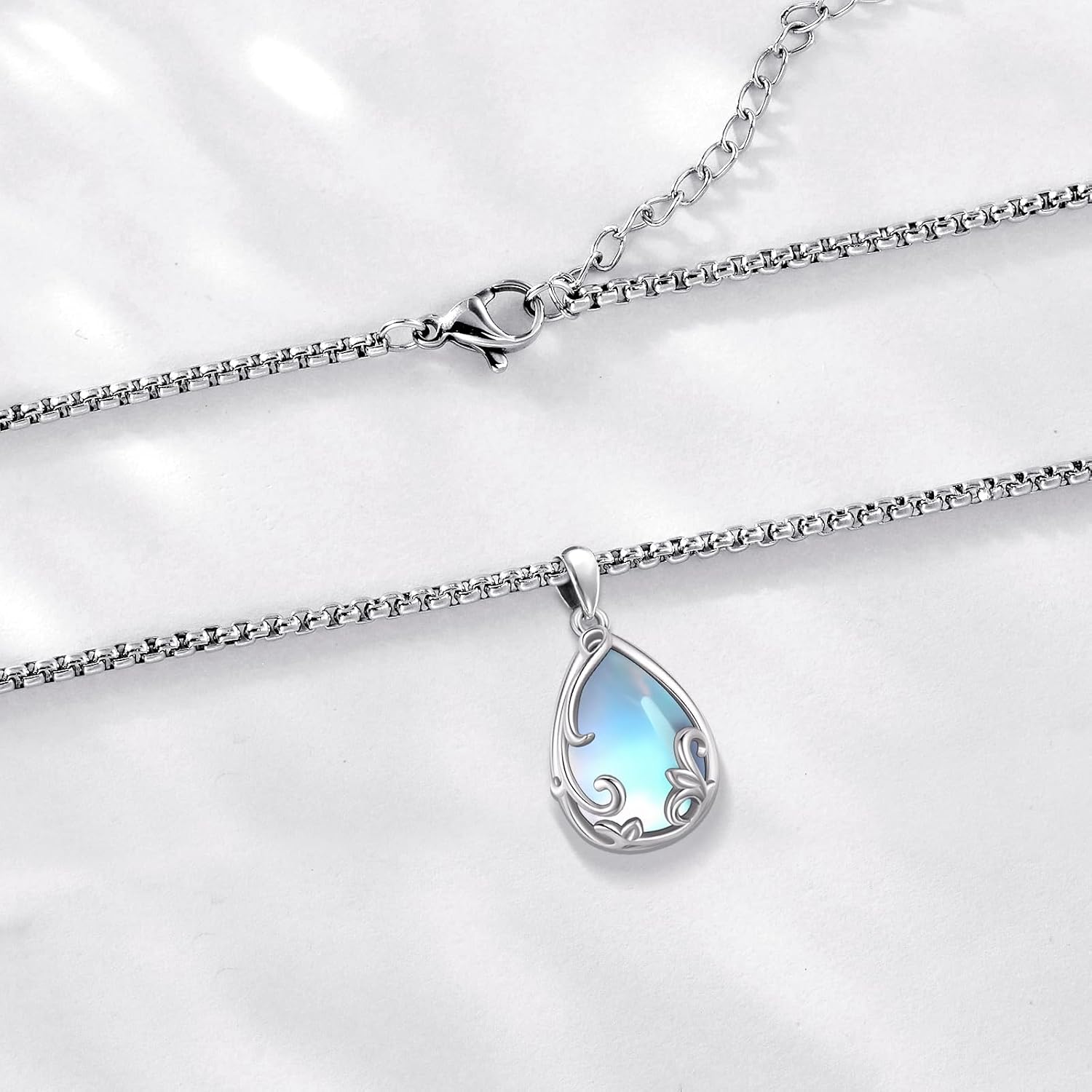 Filigree Teardrop Stone/Moonstone/Turquoise Necklace for Women Sterling Silver Jewelry - Image 4