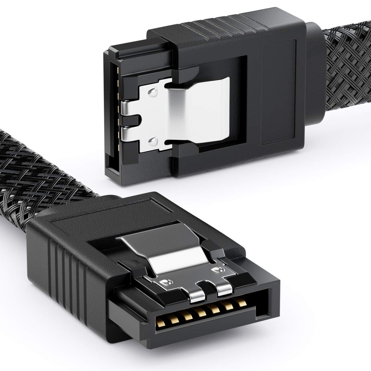 deleyCON 3x 50cm SATA 3 zestaw kabli nylonowych kabel do transmisji danych 6 Gbit/s kabel połączeniowy kabel połączeniowy płyta główna HDD SSD dysk twardy 2 wtyk S-ATA prosty Czarny