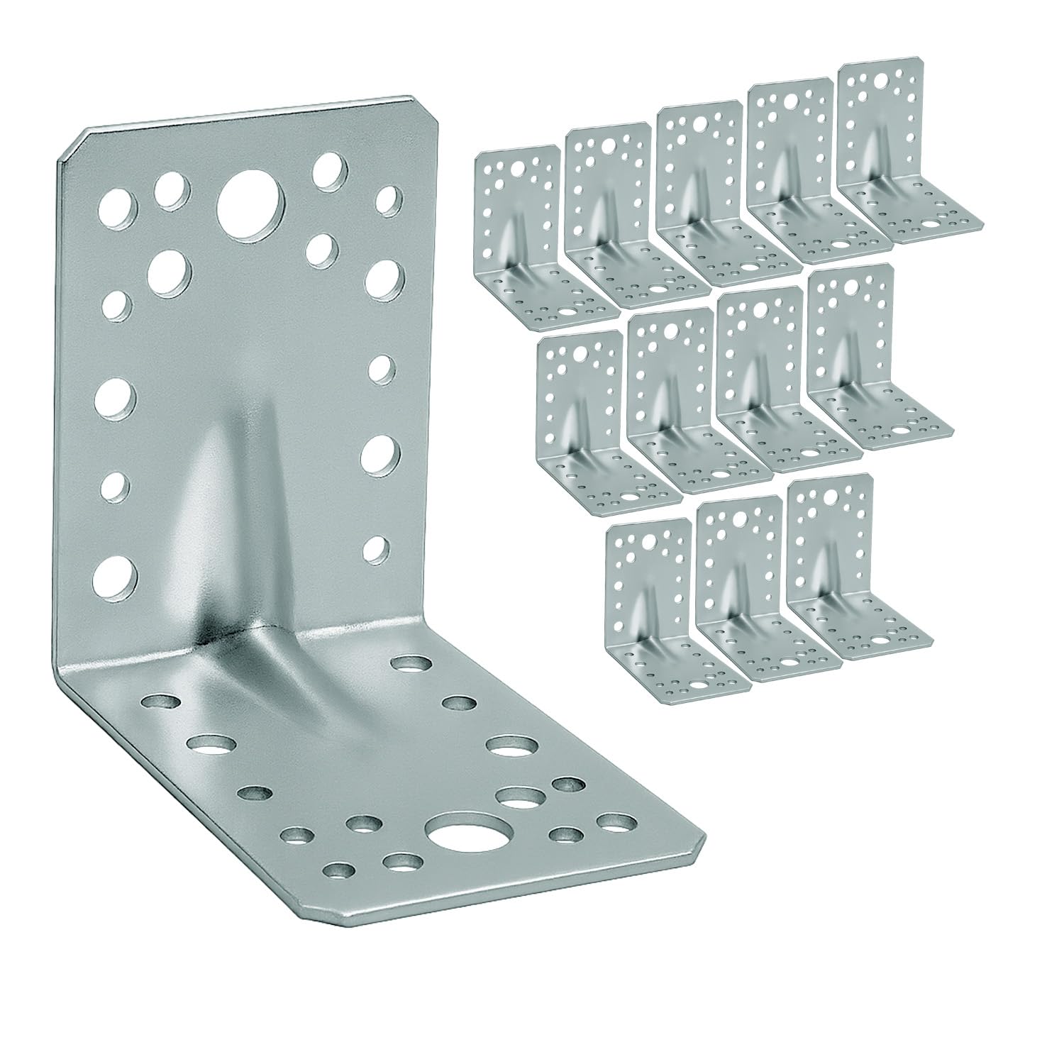 12 x Angle Brackets (90 x 90 x 65 x 2.5) Heavy Duty Corner Sleeper Bracket with Beading Timber Wood Metal Joining Fixing L Galvanised Steel Sheet Connector
