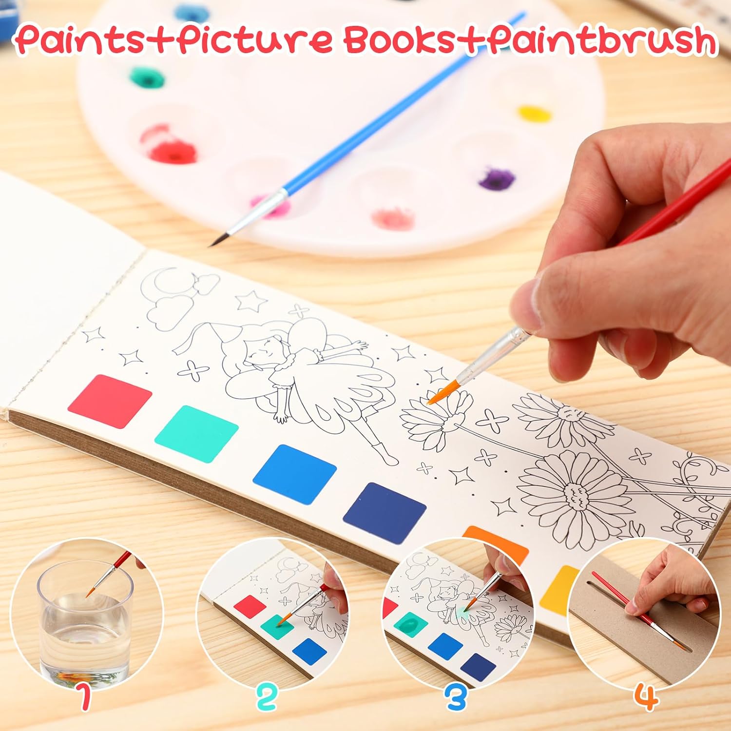 Mooliwe 24 Pack Watercolor Painting Books Set Pocket Watercolor Painting Coloring Kit Paint with Water Coloring Books Birthday 100th Day Activity Arts Crafts Valentine Exchange Gift - Image 3