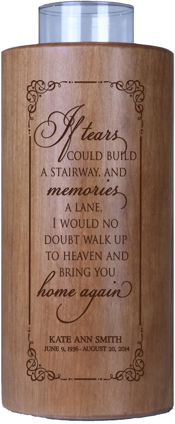 LifeSong Milestones Personalized Memorial Tealight Candle Holder – 8" Round Wooden Votive Holder – Bereavement, Sympathy & Remembrance Gift for Loss of Loved One – Funeral Keepsake Décor