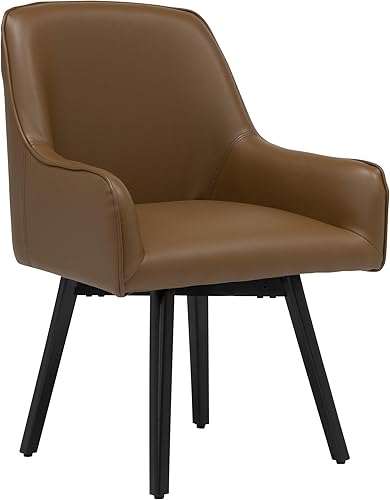 Studio Designs Home Spire Luxe 70188 - Silla giratoria con brazos, para invitados, comedor, oficina, cuero mezclado con negro y marrón caramelo