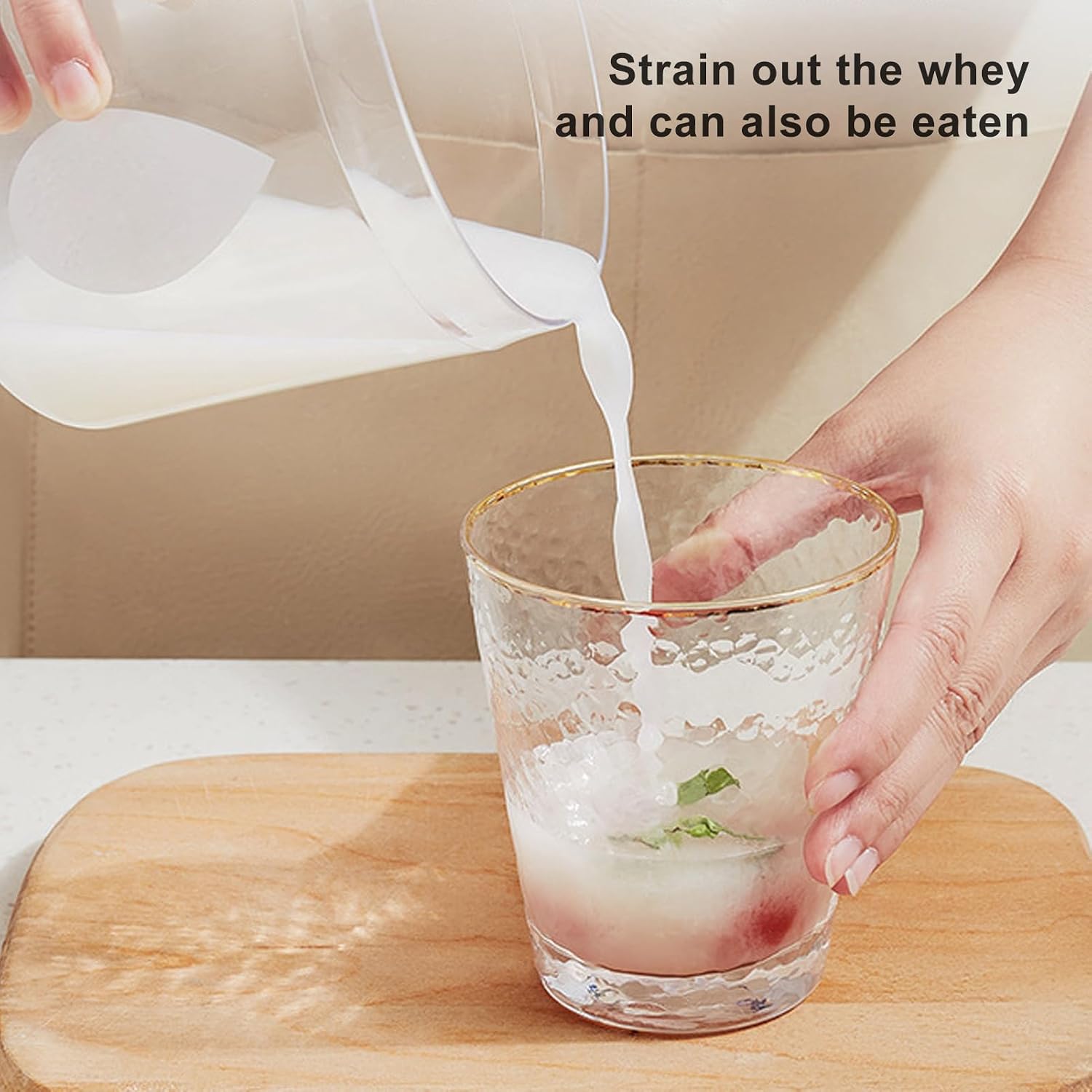 2.4L Gguduck Greek Yogurt Maker cheese, homemade or store bought yogurt strainer. Clear container, PP material PP Yogurt Cheese Maker Machine with Ultra Fine Nylon Mesh Strainer,