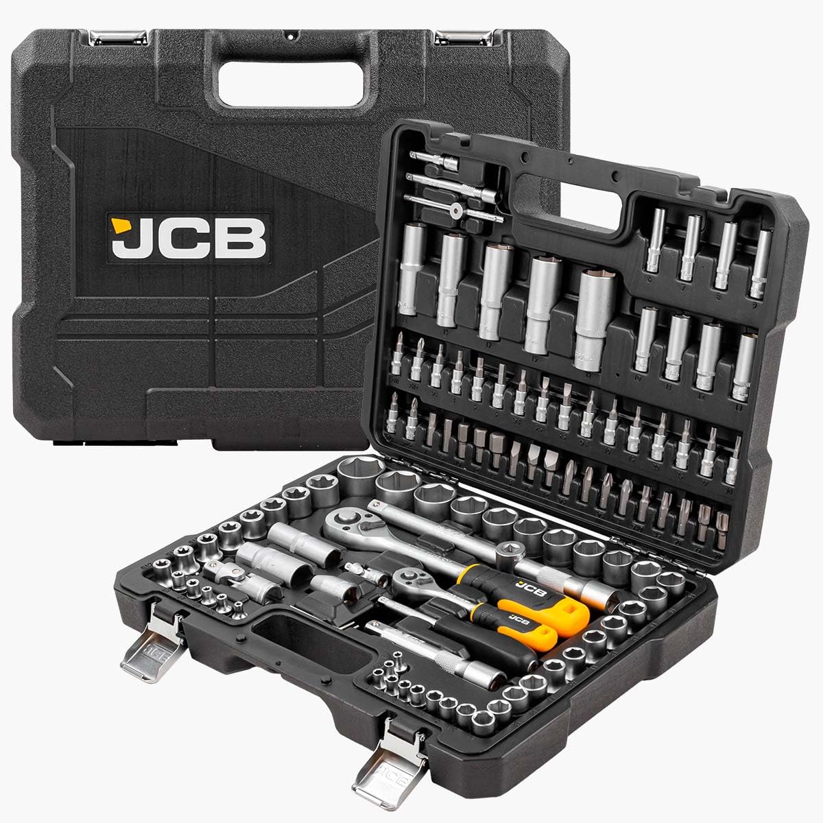 JCB 108 Piece Automotive Socket and Bit Set, Chrome Vanadium Steel, Variety pack