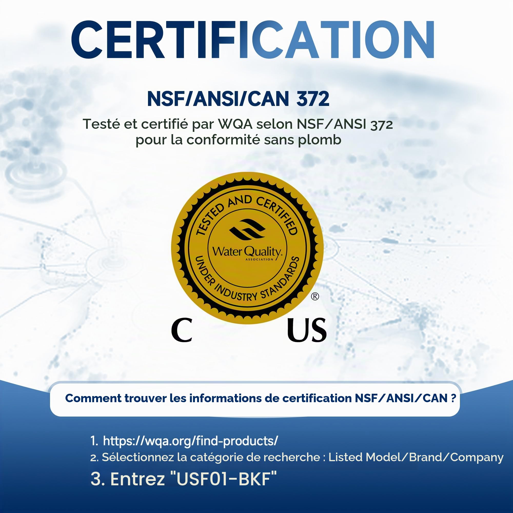 AQUALTRA USF01-BKF Système sous évier avec robinet, 45400L, certifié NSF/ANSI/CAN 372, réduit PFOA, PFOS, chlore, plomb, mercure, chloramine, fluorure, microplastiques, mauvais goût & odeur