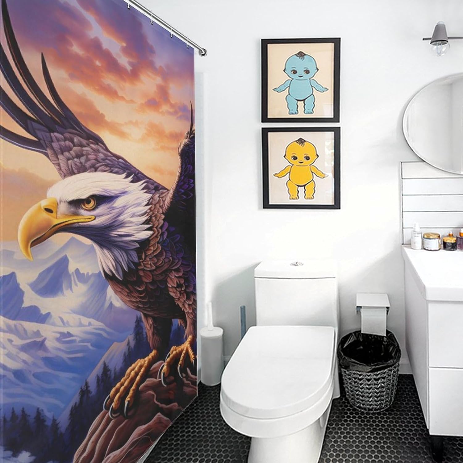 Bald Ea-gle Funny Shower Curtains Washable Bath Curtain Liner with Hooks for Bathroom Bath Tubs