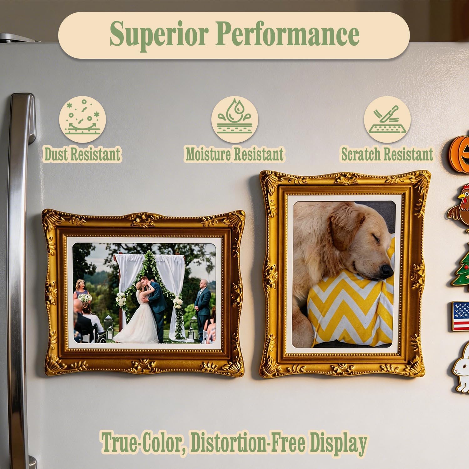2 Pcs Magnetic Picture Frames For Refrigerator Wallet Size (Gold)