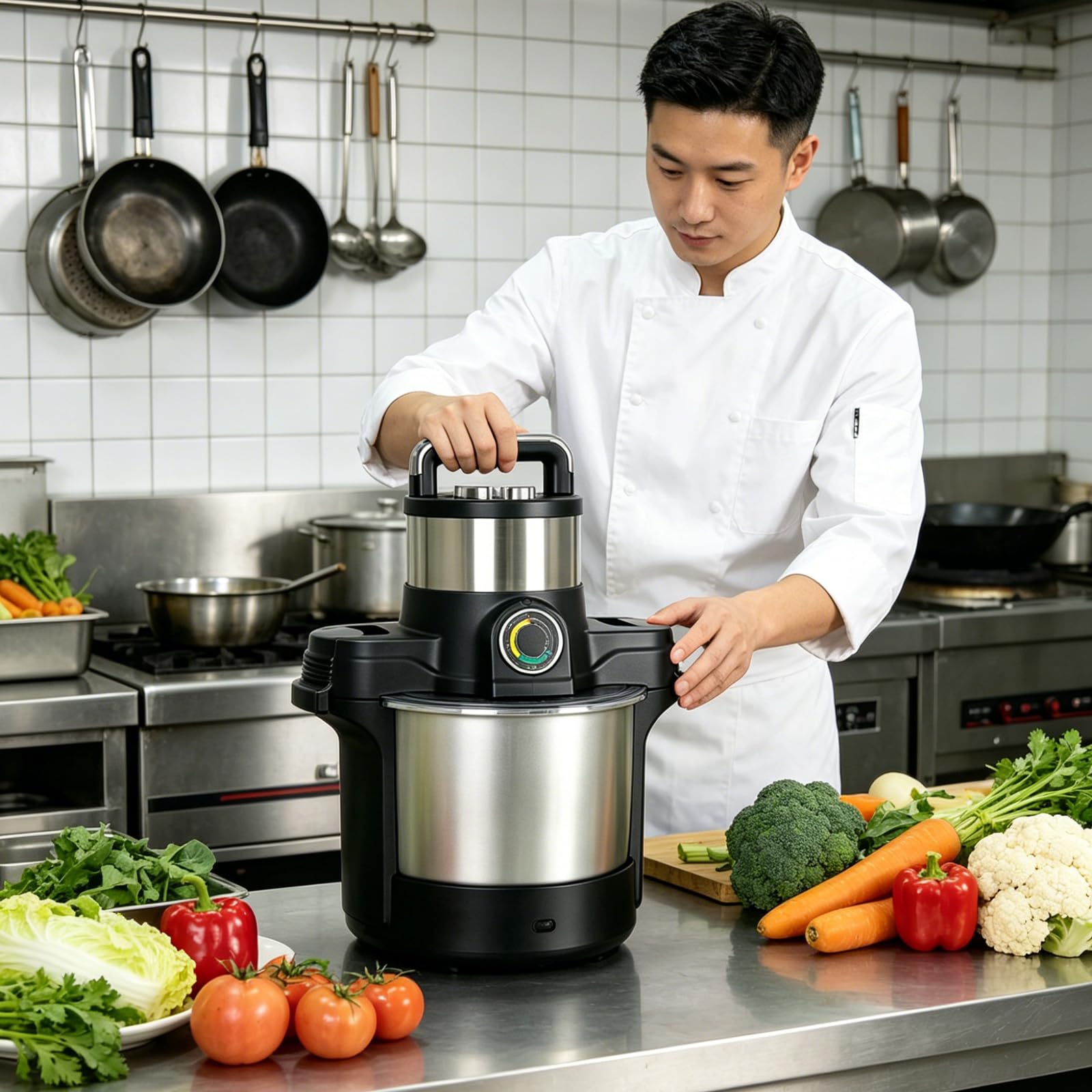 Machine À Piler L'igname 1 600 W, Robot Culinaire En Acier Inoxydable Pour Le Fufu, L'amala Et Banku, Facile Nettoyer, Avec Minuterie, Conception Sûre Pour Un Pilage Douceur De