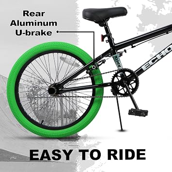 cubsala Echo 20 24 Inch Beginner Kids BMX Bike for Boys Girls | High Tensile Steel Frame, Rear U-Brake, 4 Pegs, 85% Pre-Assembled, Unisex BMX Bicycle for Outdoor Riding