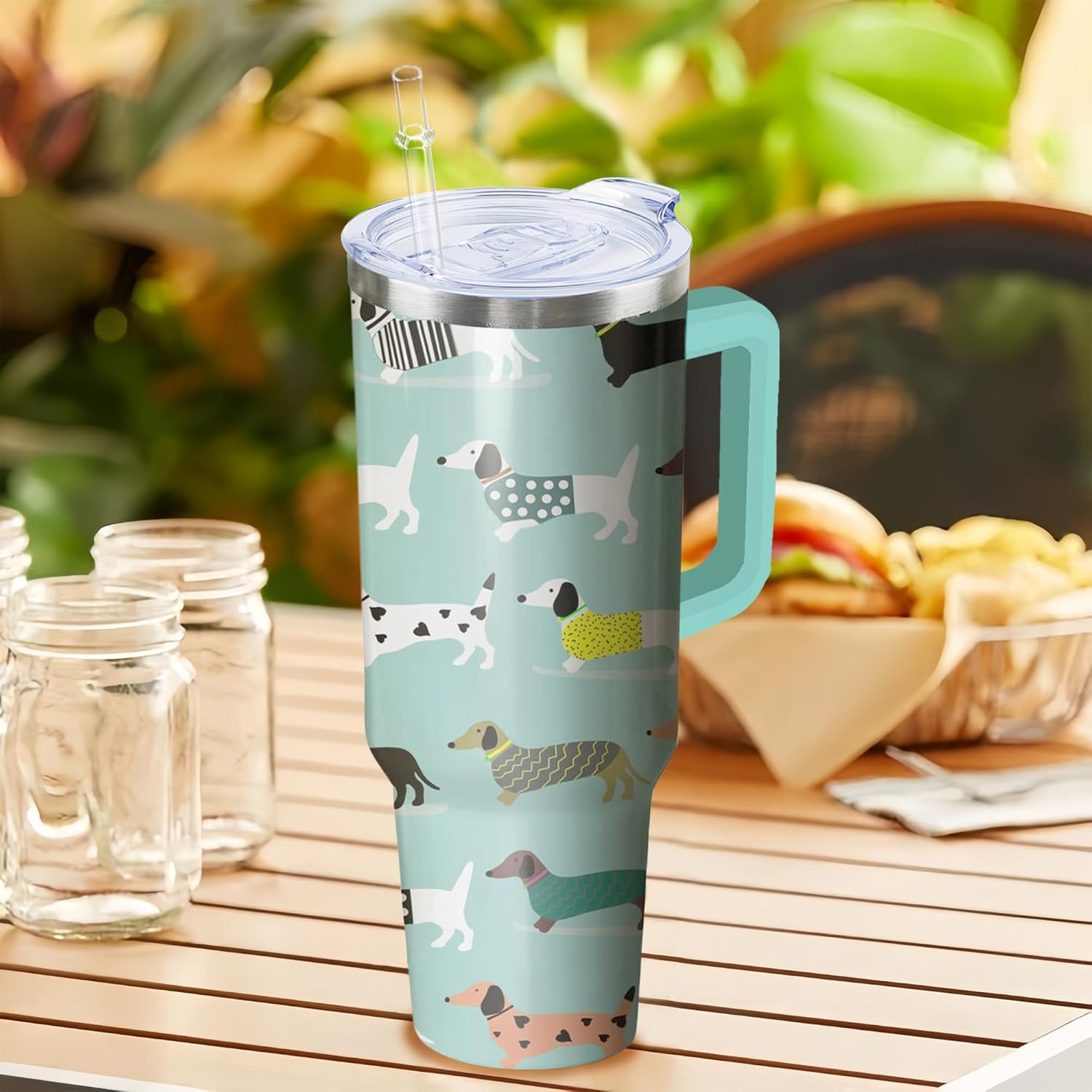 40 oz Dachshund Tumbler with Handle and Straw, Dog Insulated Stainless Steel Cup with Lid, Travel Coffee Mug Water Bottle, Animal Lovers Women Gifts - Image 4