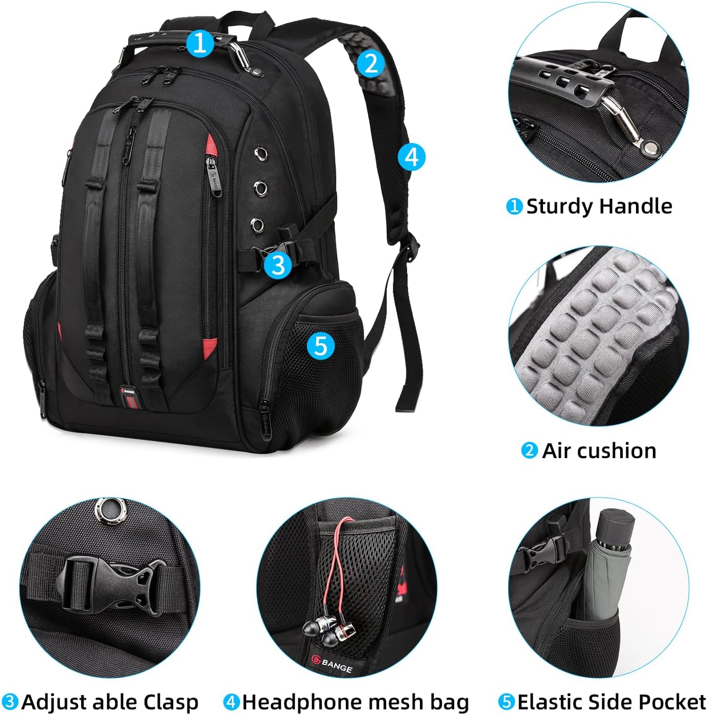 BANGE Large Laptop Backpack 17 inch Durable XL Heavy Duty Travel Backpack