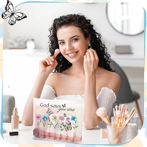 Vista 42 de Wesiti 50 bolsas de cosméticos de arco iris, regalos inspiradores, citas motivacionales, bolsa de maquillaje a granel impermeable con cremallera