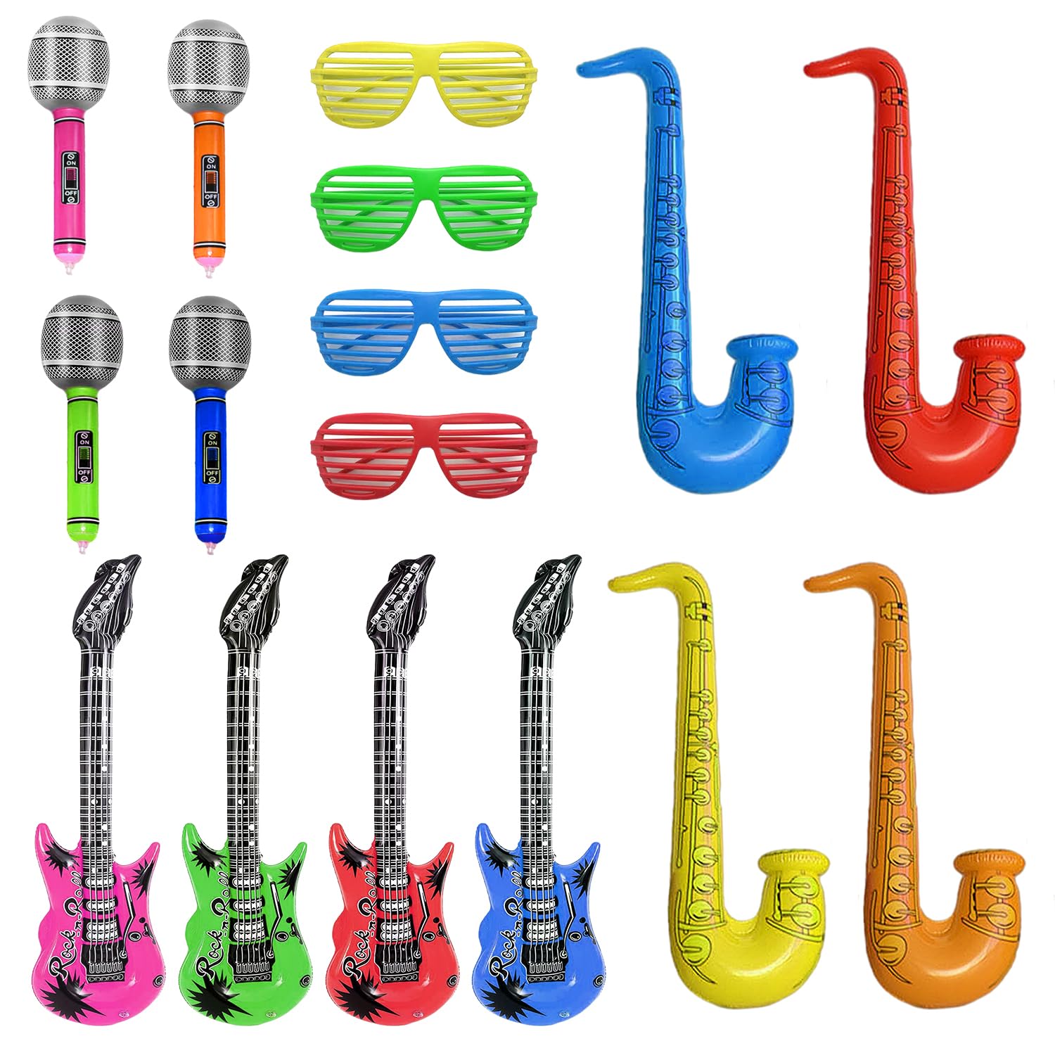 KINBOM 11 Instrumentos Musicales Inflables – Guitarras, Saxofón Y Micrófonos, Impermeable PVC, Para Fiestas Y Karaoke