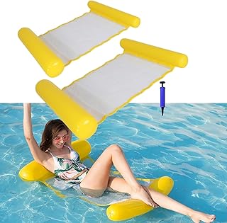 أرجوحة مائية قابلة للنفخ، سرير عائم خفيف الوزن وقابل للطي مجموعة من قطعتين، بساط كرسي عائم للعطلة والحفلات المائية وحمام السباحة والشاطئ مع مضخة هواء، 130 × 73 سم