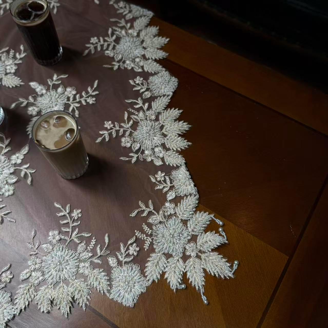 Handmade Embroidery Beaded lace Doilies - Home Decor Mat for Coffee Table, Ornaments, Flower Pot, Home, Wedding Decoration, (Beige, 31.5“ x 31.5“)