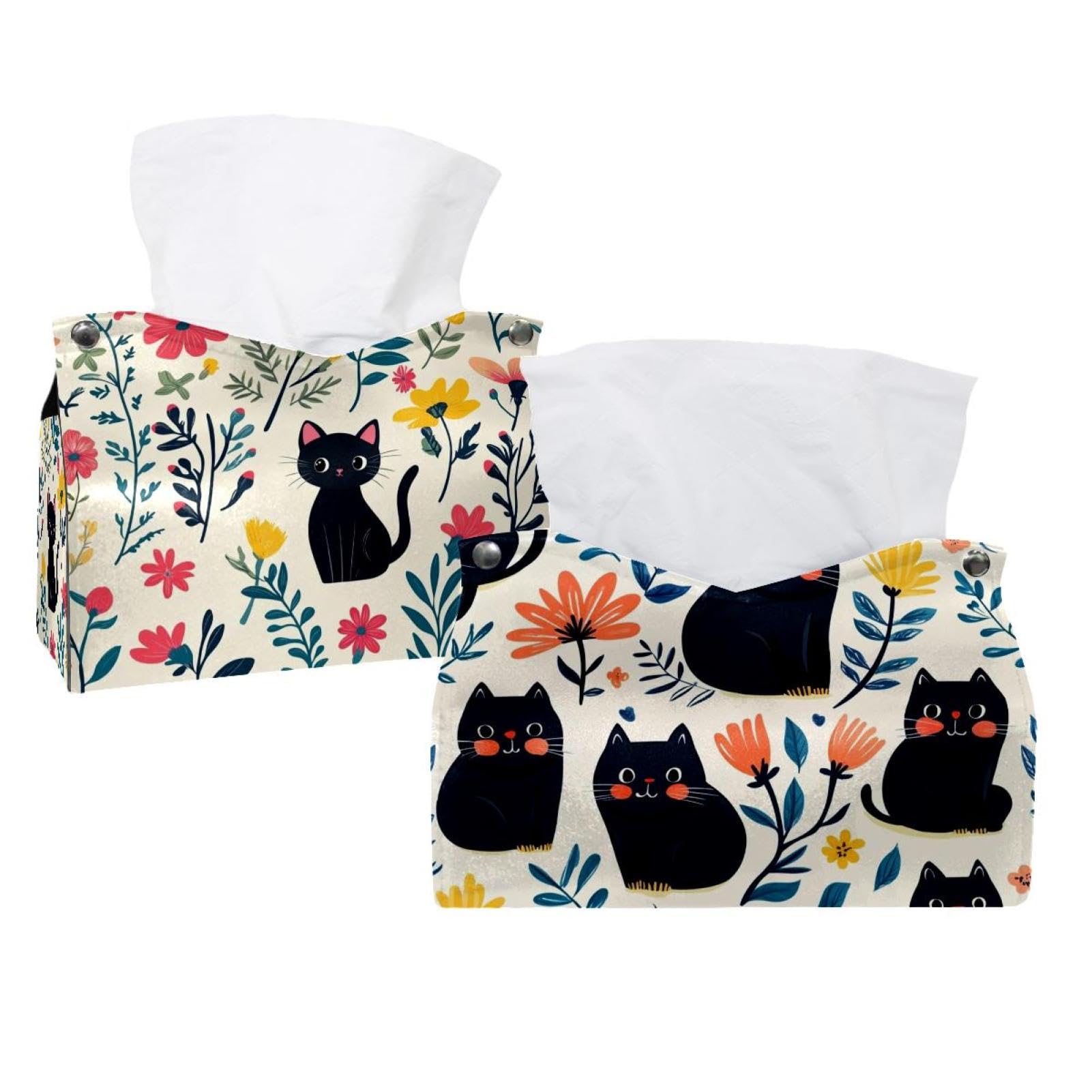 Boîte à mouchoirs en cuir haut de gamme au design chats et fleurs raffiné