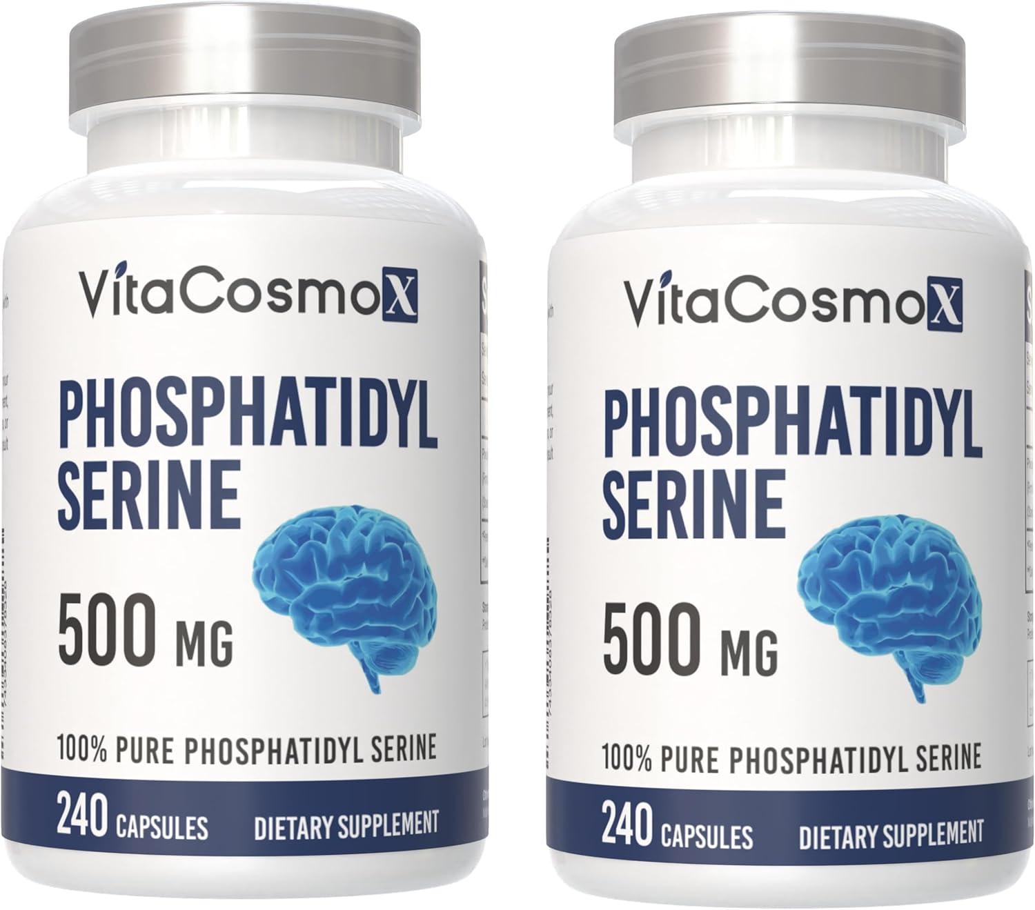Phosphatidylserine, 500mg, 240 Veggie Capsules 100% Vegetarian, Non-GMO & Gluten Free - 2 Packs