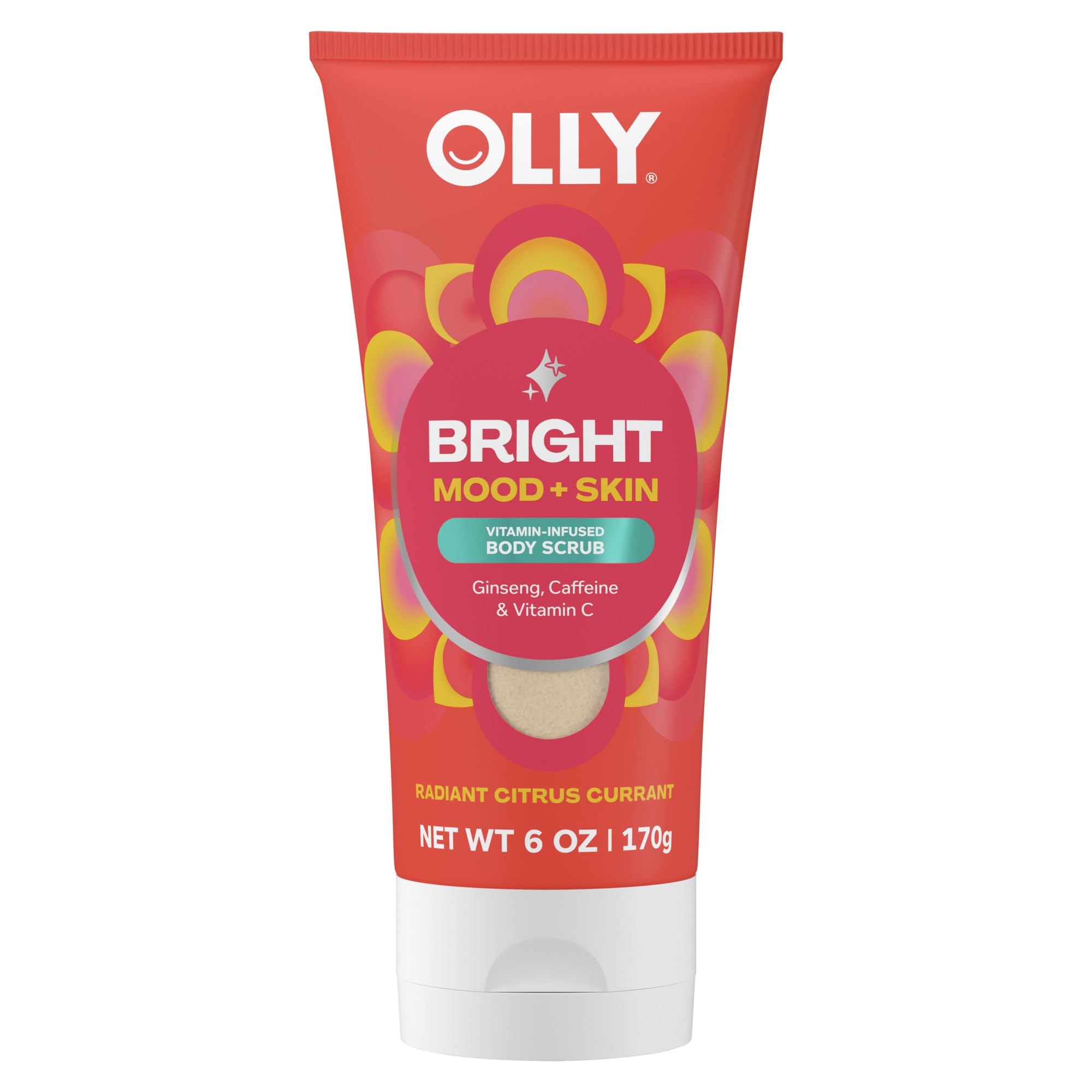 OLLY Bright Body Scrub with Ginseng, Caffeine & Vitamin C– Nourishing Cleanser for Skin Exfoliation, SkinBarrier Repair, Citrus Currant Scent, 6 oz