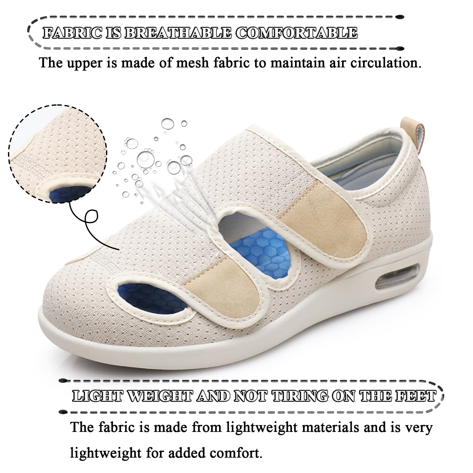 Damskie męskie buty dla diabetyków, lekkie, bardzo szerokie, opuchnięte stopy, obrzęk, stopy, regulowane zapięcie, pantofle, outdoorowe, buty do chodzenia, wygodne buty dla osób starszych
