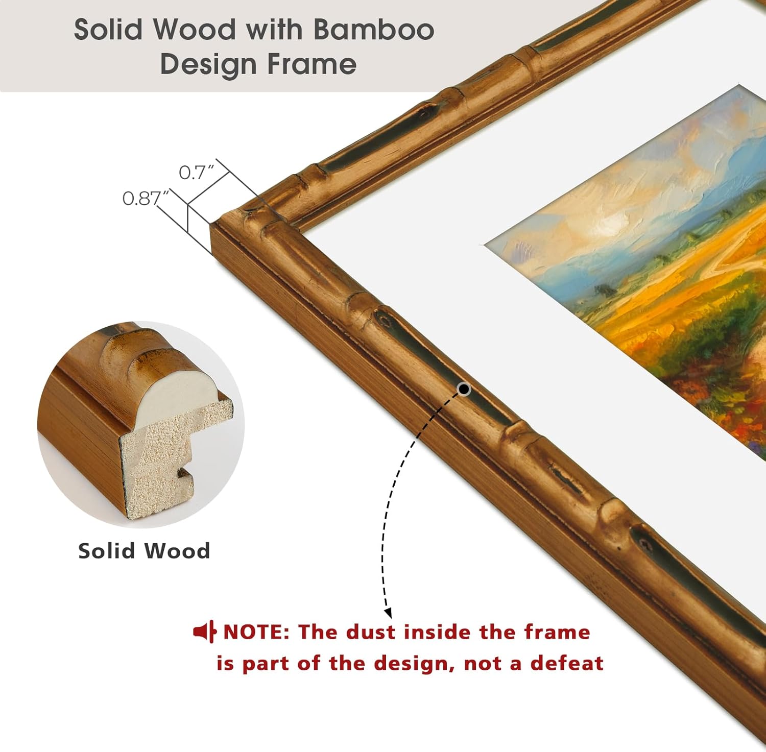 Golden State Art, 8x10 Picture Frame Bronze - Solid Wood with Vintage Bamboo Design - 10x8 Matted to 5x7 Photo - Real Glass - Wall or Tabletop Display