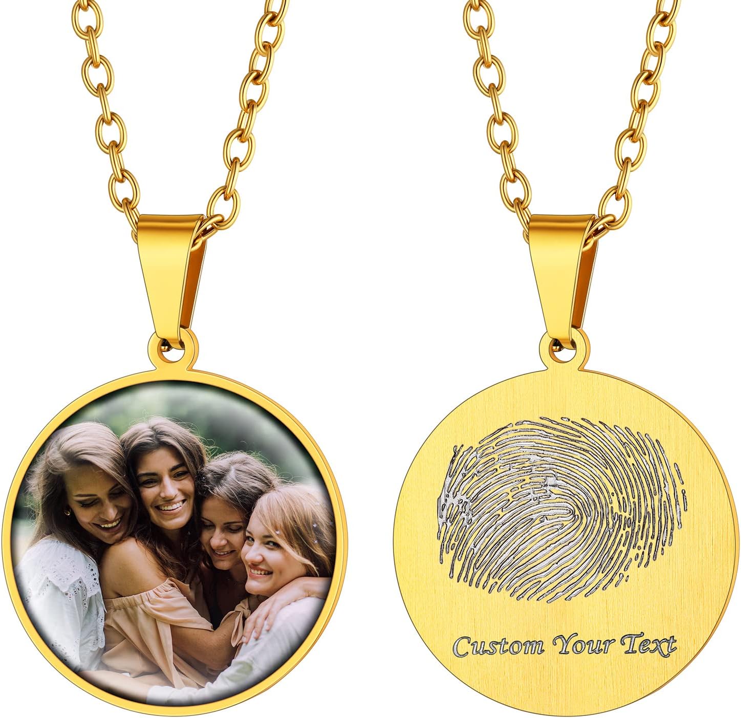 Supcare Fathers Day Gift Fingerprint Necklace,Memorial Keepsake Jewelry Custom Made with Text and Photo (with Gift Package)