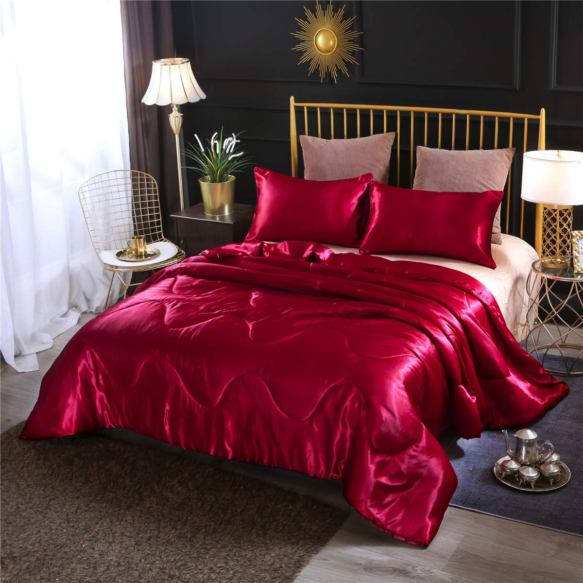Amazon.com: NTBED Silky Satin Comforter Set Queen (90''x90