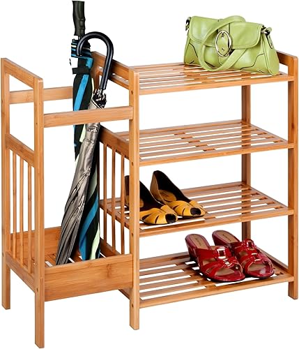Miniatura 3 de Honey-Can-Do Bamboo Entryway Organizer with 5 Coat Hooks and 3-Tier Shoe Rack – Multi-Purpose Hall Tree for Entryway & Mudroom – Natural Bamboo