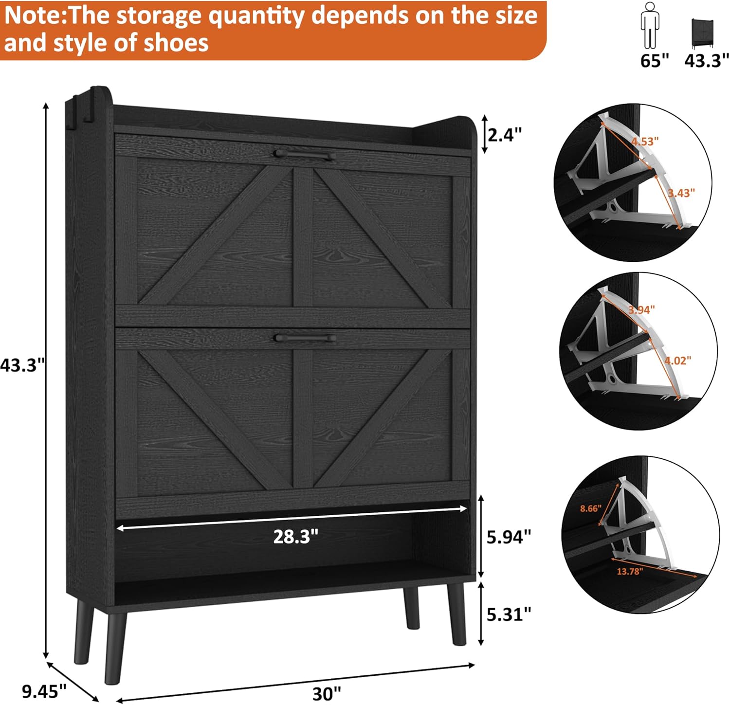 Detailed dimensions of the HOMEFORT shoe cabinet