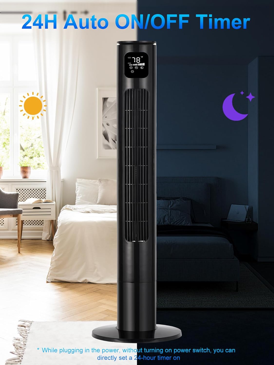 Uthfy 46" Tower Fan With Remote, 28ft/s Fan for Bedroom with 24 H Timer, 120° Oscillating Fan with 3 Speeds, 3 Modes, Portable Standing Bladeless Fans that Blow Cold Air for Room Home Office
