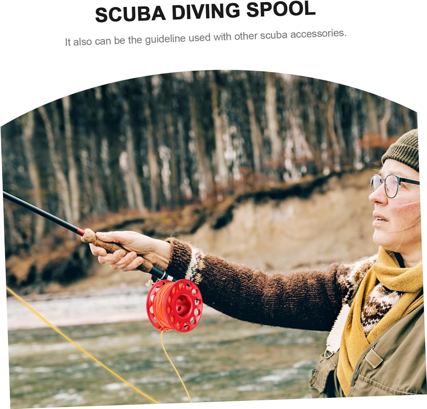 Scuba Diving Spool Line and Hook Aluminum Alloy Finger Reel for Snorkeling and Cave Diving Tangle-Free Underwater Buoy Reel for Divers