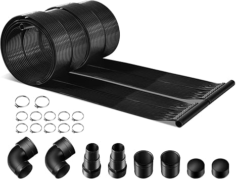 IRONMAX Solar Pool Heater, 2.5 x 20 Feet Above Ground/Inground Pool Heater Collection Panel w/Adapter & Hose Connector, Swimming Pool Heaters Warmer, Black 20 FT