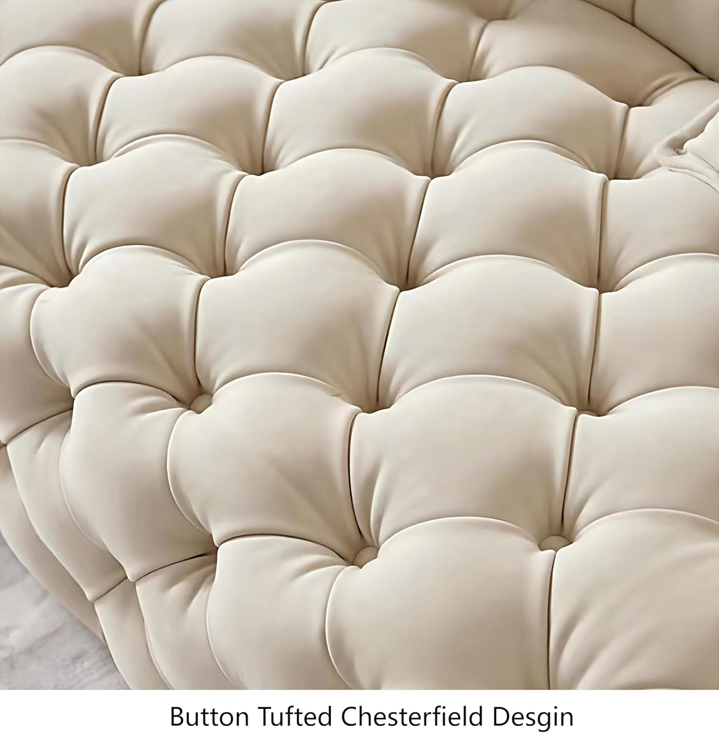 Luxury Classic Chesterfield Sofa for Living Room,Button Hand-Tufted Couch,Water-Proof Beige Velvet Fabric Upholstery sectional