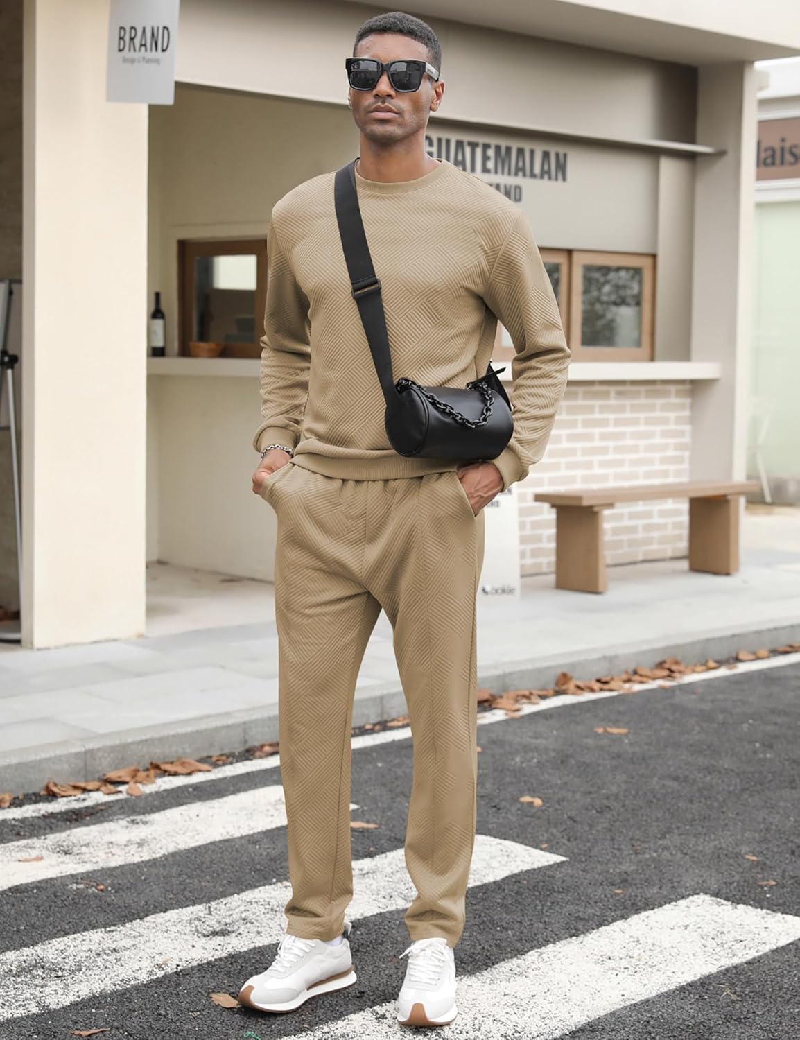 Babioboa Men's Tracksuit Knit Jacquard 2 Piece Long Sleeve Pullover Jogging Tracksuit Athletic running Casual Sportswear