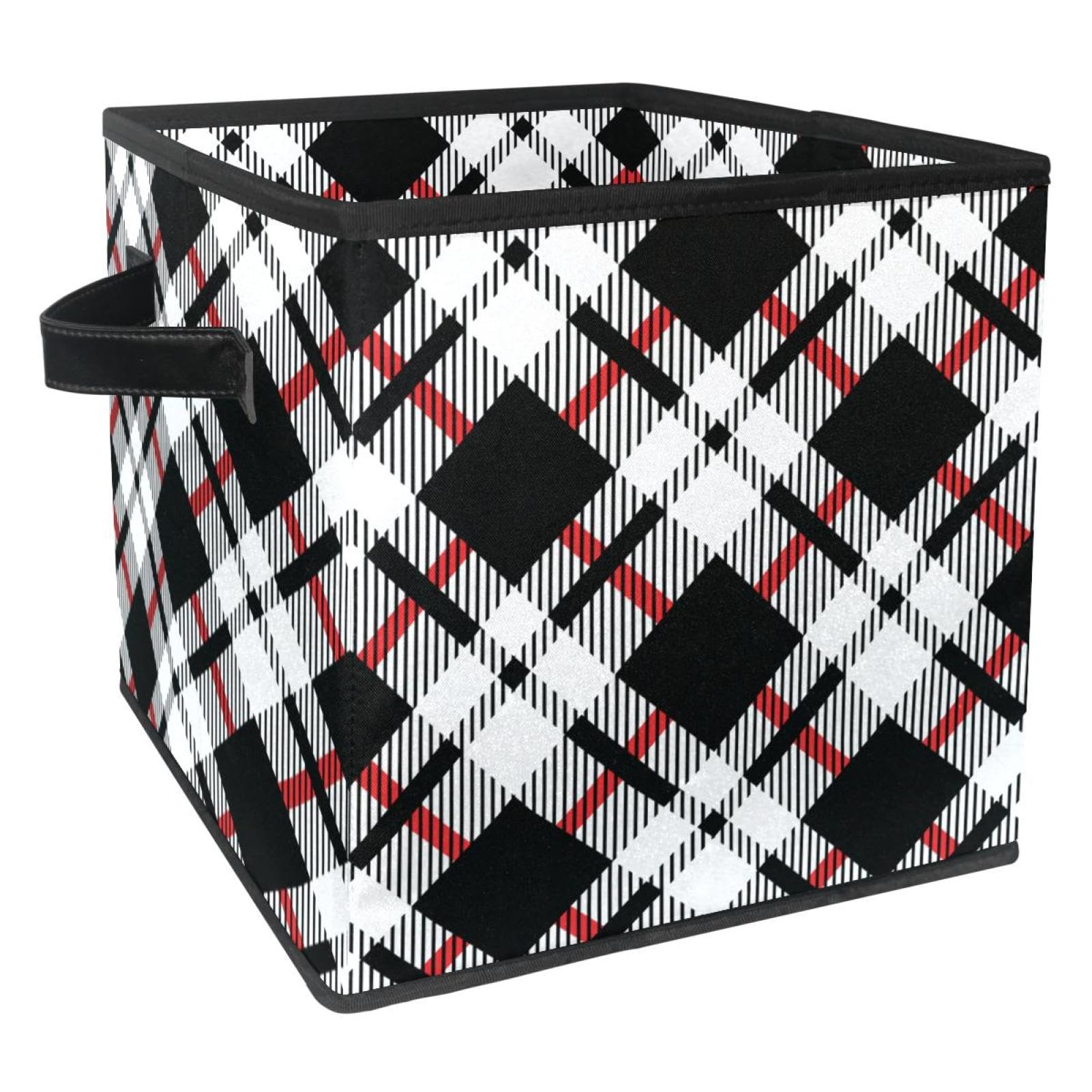 Boîte de rangement avec poignées en tissu imprimé diagonal noir et blanc