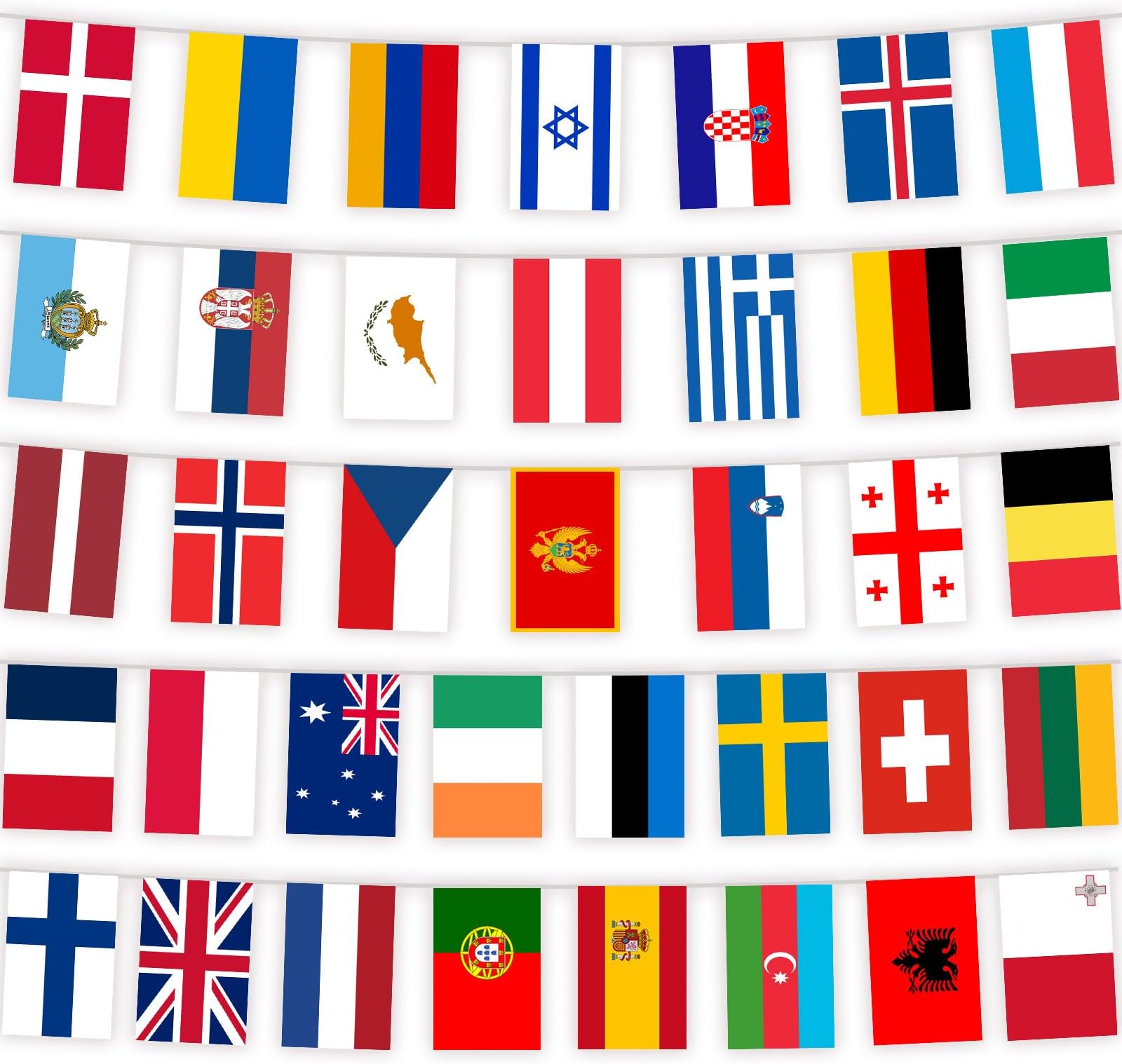 Eurovision Bunting, Eurovision Party Decorations, Eurovision 2026, 35 Nations - 12m/40ft Long, Double Sided String Flags, Waterproof, Flags for Bar Club Garden and School Party (1 Pack)