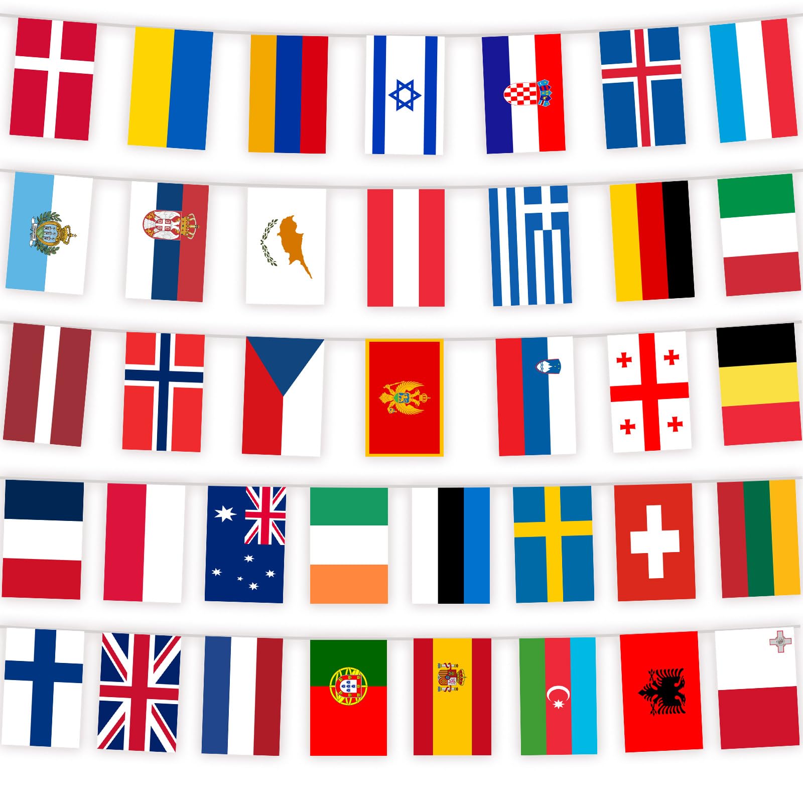 Eurovision Bunting, Eurovision Party Decorations, Eurovision 2026, 37 Nations - 12m/40ft Long, Double Sided String Flags, Waterproof, Flags for Bar Club Garden and School Party (1 Pack)