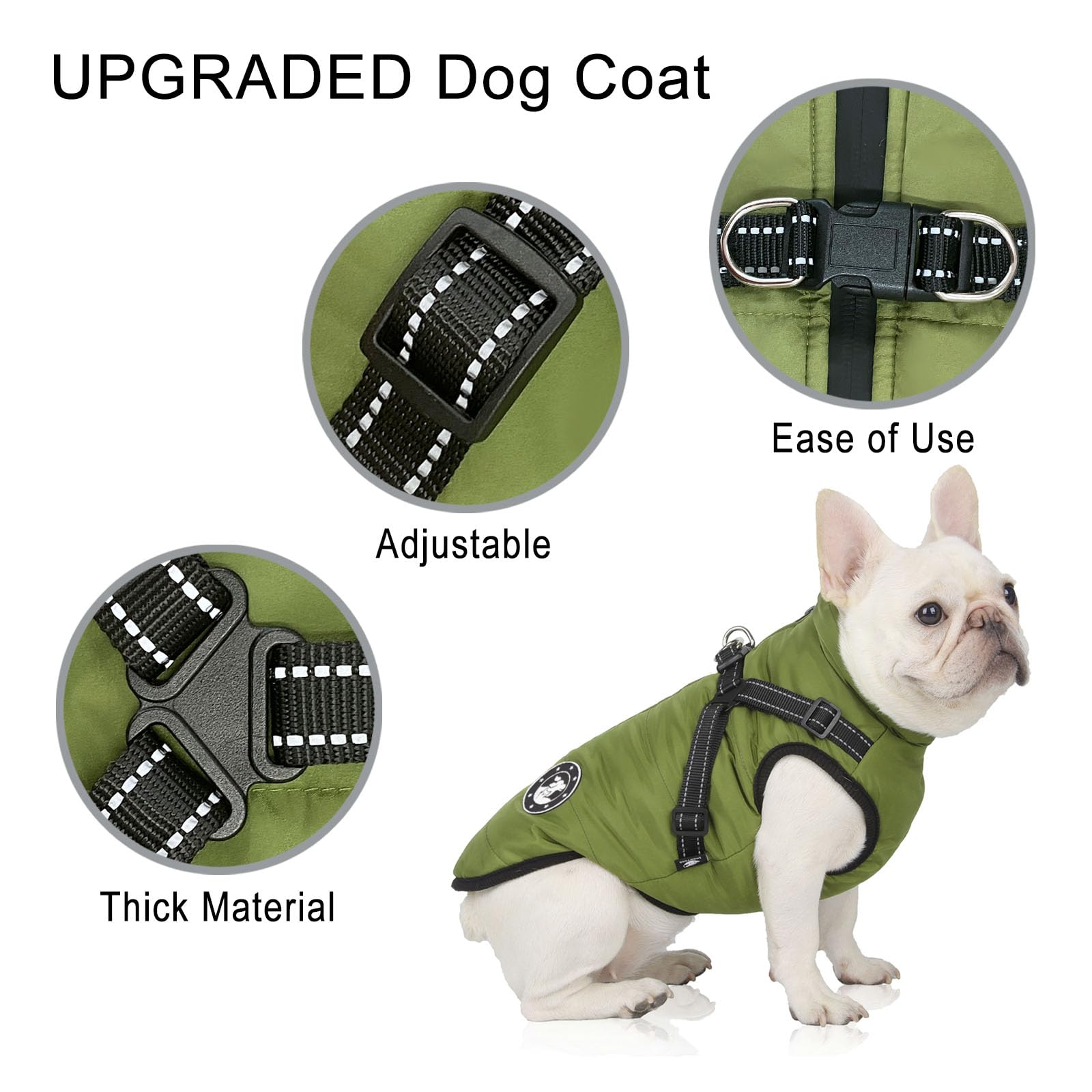 Cappotti per cani impermeabili con imbracatura Vestiti per cani caldi e confortevoli Lavabili in lavatrice Design a strisce riflettenti Resistente anello a D da mettere e togliere comodamente