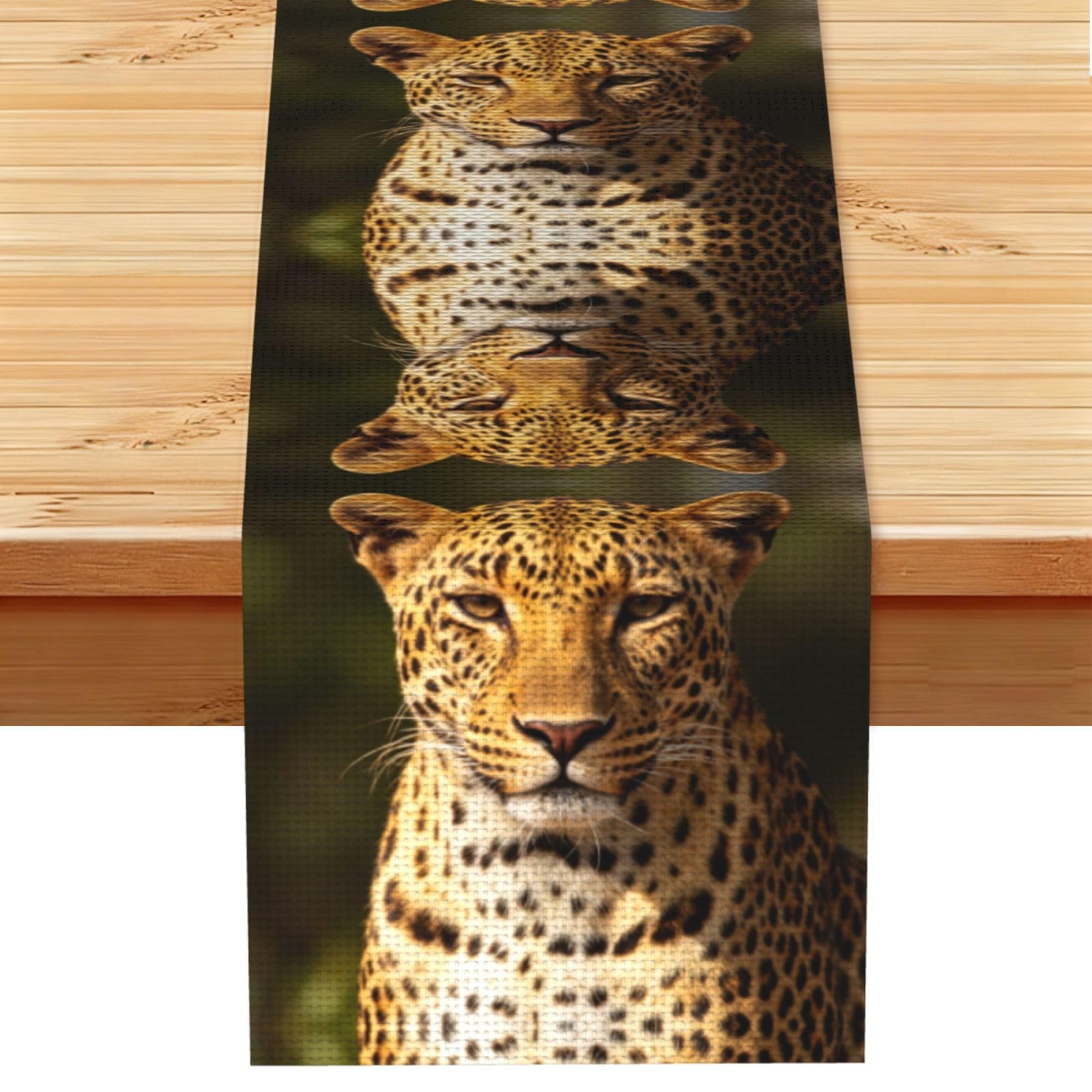 The leopard hunting Linen Look Table Runner 13x72-Wrinkle Resistant Farmhouse Style for Dining Table Decor