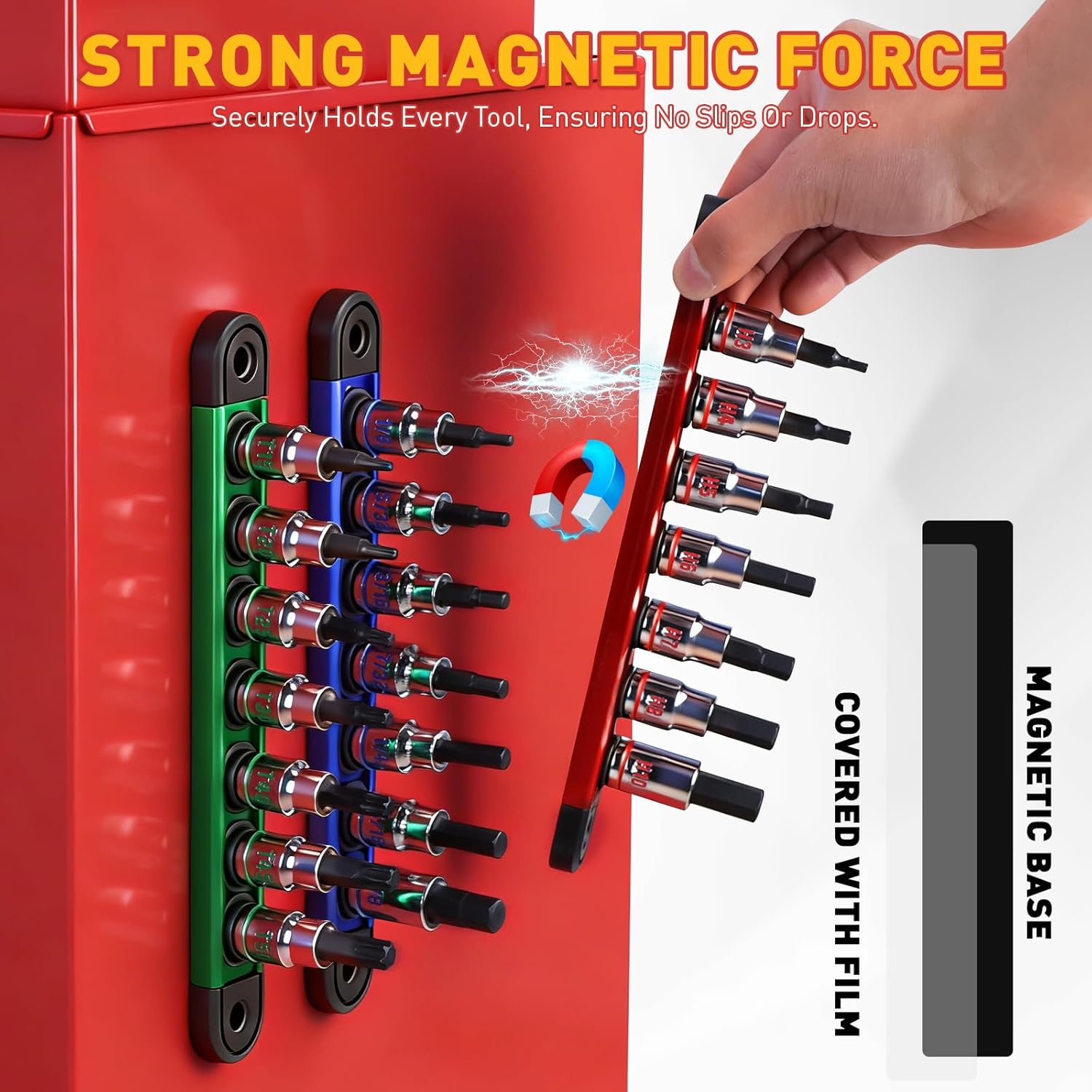 21-Piece Allen Bit Socket Set, 3/8" Drive Hex & Torx Socket Set with Magnetic Sockets Organizer Rail, S2 Steel Bit & Chrome Vanadium Steel Sockets for Professional Garages Workshop